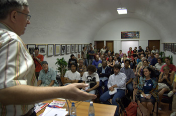 Alan Woods addressing book launch