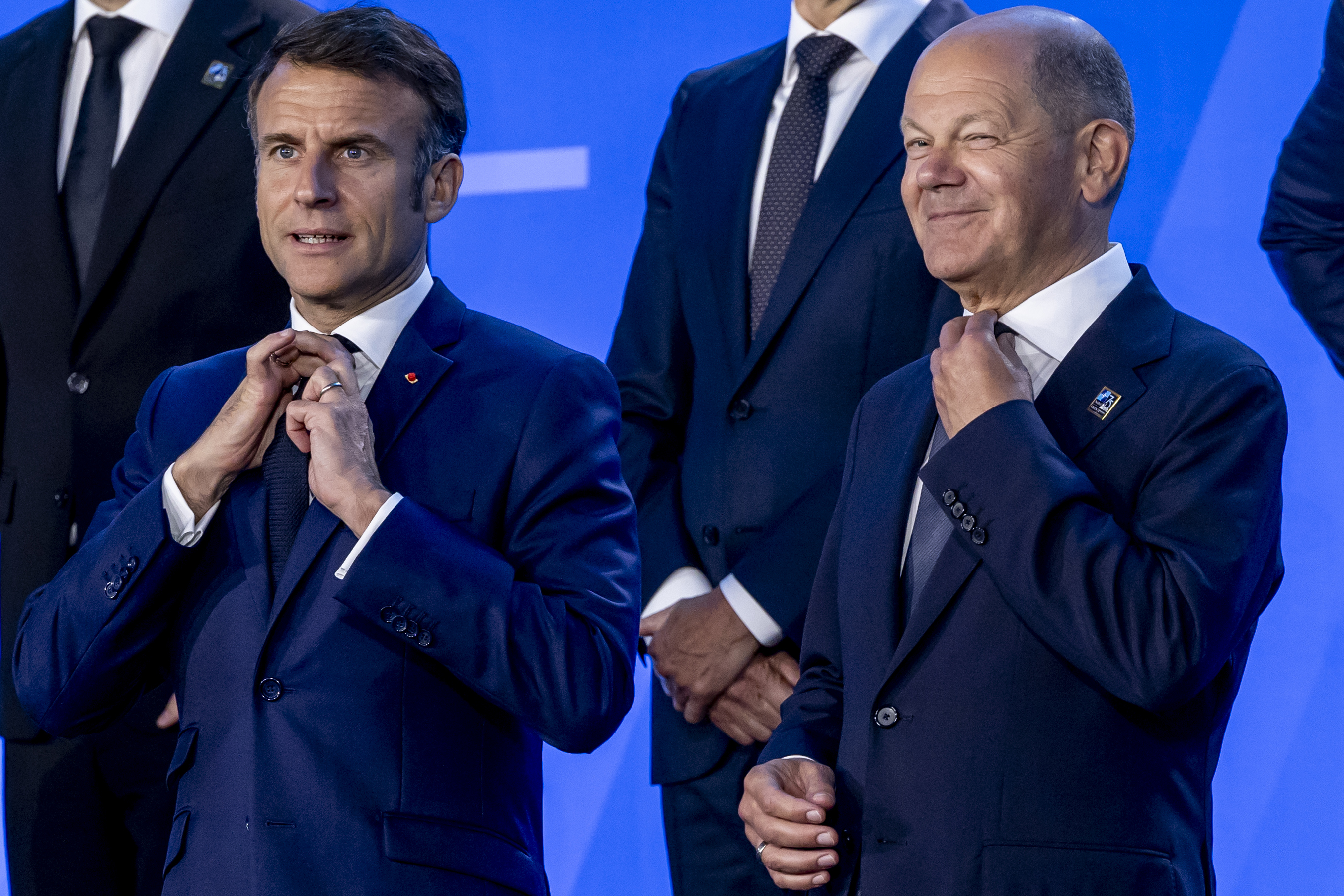 Left to right: President Alexander Stubb (Finland) with President Emmanuel Macron (France) and Chancellor Olaf Scholz (Germany)