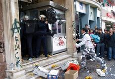 Students attacking a police station