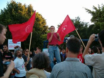 Hanin speaks at a demonstration against Israel's actions in Gaza