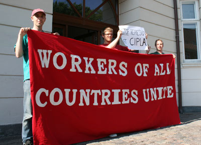 Picket in support of CIPLA workers at Brazilian Embassy in Denmark