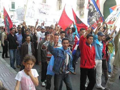 Student youth in Morocco march with workers on May Day