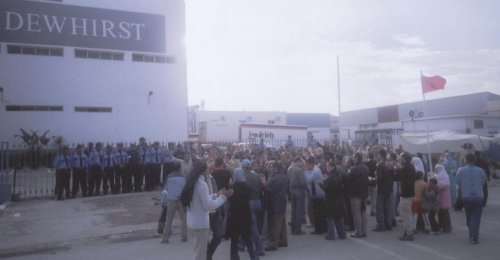 Workers picketing the gate