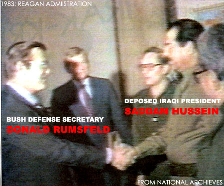 Donald Rumsfeld and Saddam Hussein