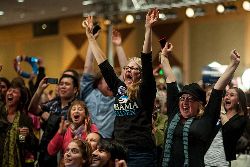 Celebrating Obama's victory. Photo: Michael Holden